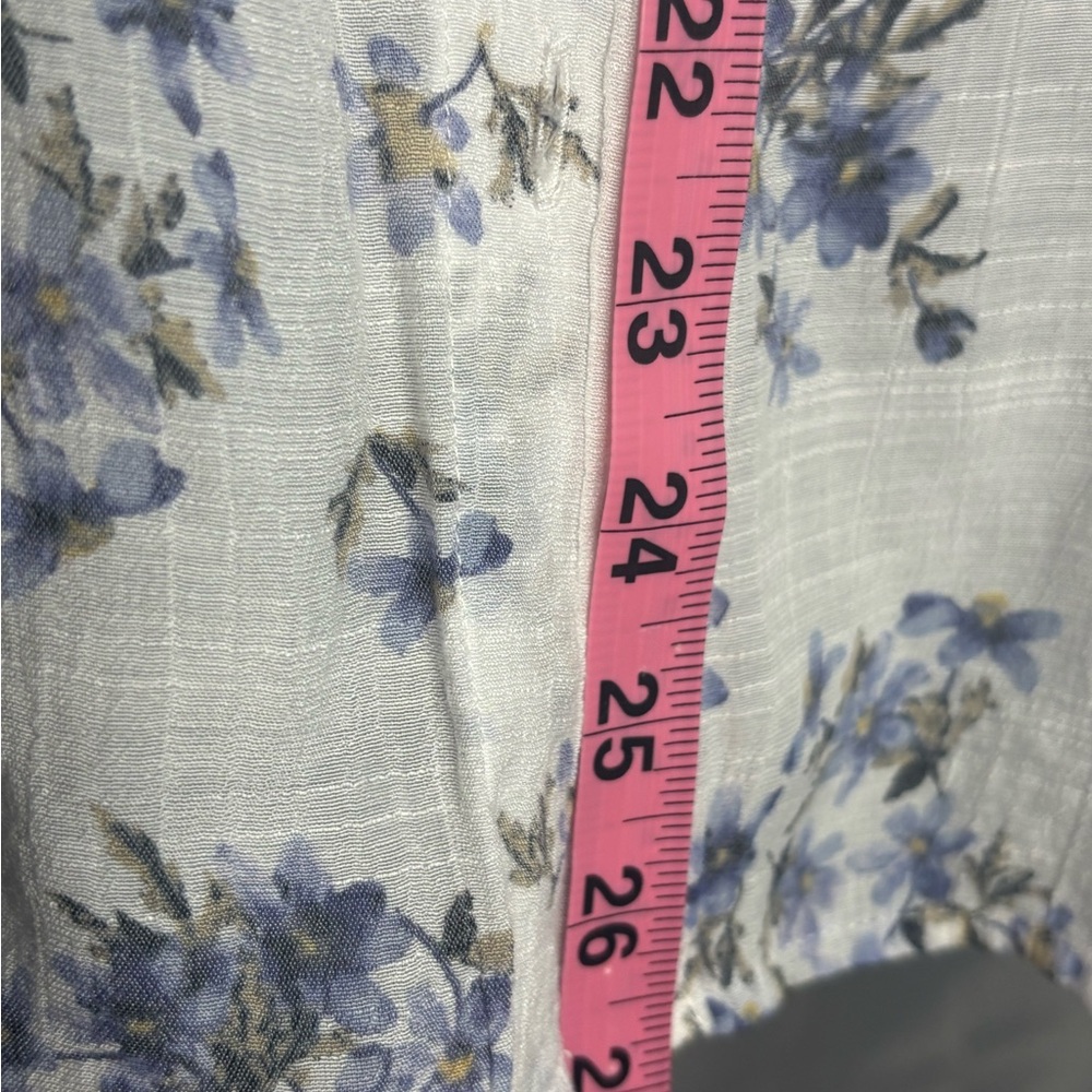 Cottagecore Blue Floral Button Down Blouse - Textured Boho Long Sleeve Shi - Picture 3 of 4
